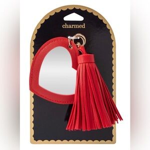 NWT Red Heart Bag Charm / Keychain with Tassel and Mirror